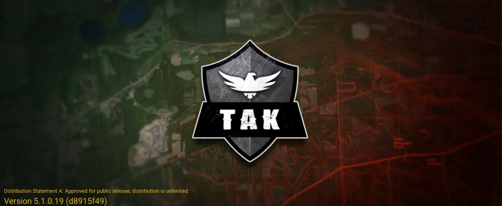 Стартовий екран ATAK із логотипом TAK, версія 5.1.0.19
